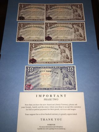 Norfed American Liberty Currency Silver Certificates $1,  $10,  And Packet