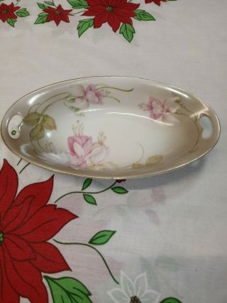 Antique Hand Painted Celery/relish/nut/candy Dish Pink Floral 8 " Germany