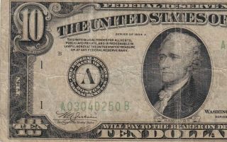 A03040250b Series 1934a Fine Green Seal Ten Dollar Note