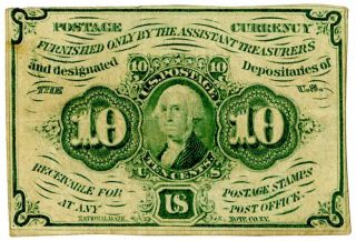 U.  S.  Fractional Currency,  10 Cents 1st Issue Vf With Monogram