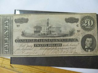 1864 Confederate States Of America $20 Note Estate Coin Monies