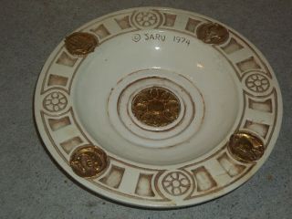 Vintage Jaru 1974 Ceramic Large Candy Dish 9 3/8 " Round Golden Designs L@@k