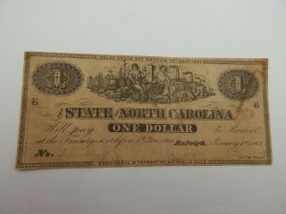 1863 $1 Confederate States Currency North Carolina ; Civil War (77)