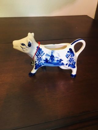 Delft Blue And White Cow Creamer With Bell Vintage Milk Pitcher Elesva Holland