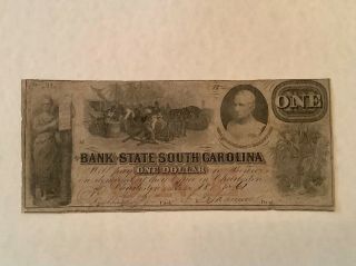 1861 $1 One Dollar The Bank Of The State Of South Carolina