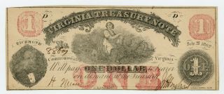 July 21,  1862 Cr.  17 $1 Virginia Treasury Note - Civil War Era Xf/au