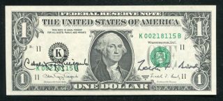 1988 - A $1 Frn Federal Reserve Note “dual Courtesy Autographs” Gem Unc