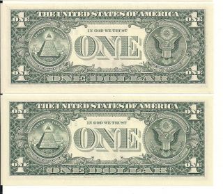 BINARY MATCHING Serial Numbers $1 Dollar Bills / Federal Reserve Notes Fancy CU 3