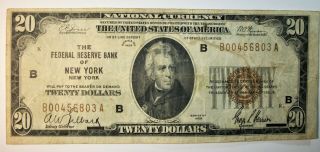 1929 $20.  00 National Currency Federal Reserve Bank Of York No.  1870 - B