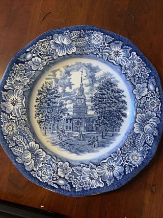 Liberty Blue Historic Colonial Scenes Independence Hall 10 " Dinner Plate