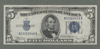 1934 C $5 Silver Certificate Fr 1653 (n A Block) (wide Face)