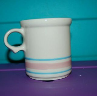One Mccoy Mug Cup White Pink Blue Stripes 1412 Lancaster Colony Small Crack