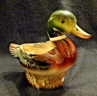 Vintage Mallard Duck Ceramic Flower Pot Planter Signed California Pottery Usa