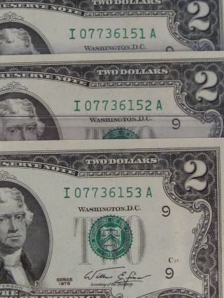 3 Sequential Cu 1976 Minneapolis I - A Block $2.  00 Us Frn Notes.  151,  52,  53.  25