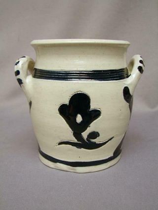 Williamsburg Restoration Stoneware Salt Glazed Blue Pottery Vase With Handles