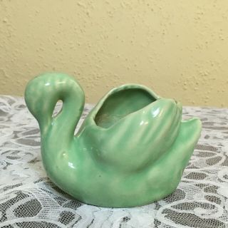 Vintage Swan Small Green Planter Ceramic Pottery Unmarked