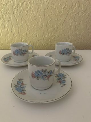 Set Of 6 Floral Print Tea Cups And Saucers