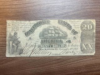 1861 Twenty Dollars Confederate States Of America Currency Note