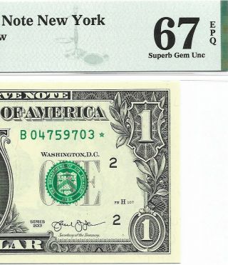 2013 $1 York Star ⭐️ Frn,  Pmg Gem Uncirculated 67 Epq Banknote,  1