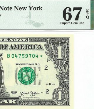 2013 $1 York Star ⭐️ Frn,  Pmg Gem Uncirculated 67 Epq Banknote,  2