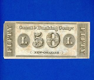 1850 ' s $50 Canal & Banking Co Orleans WITH BLUE OVERPRINT 2