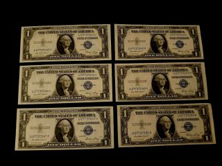 Scarce Set Of 6 - 1935e $1 Silver Certificates.  6 Consecutive Ch/gems 10