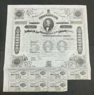 Momen: Us 1863 Confederate $500 5 Year Bond 8 Per Annum Lott 5713