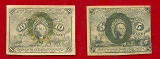 Us Fractional Currency 5 Cents Pick 101 & 10 Cents Pick 102 Circulated