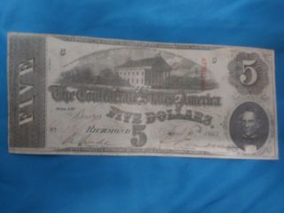 Five Dollars Confederate States Of America April 6th 1863
