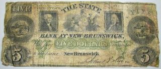 Bank At Brunswick Jersey The State Large Size $5 Five Dollars Note