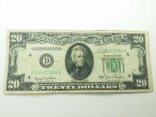 Old Paper Money 1950 Twenty $20 Dollar Bill Federal Reserve Note