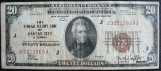 1929 Twenty Dollars National Currency Kansas City Missouri Note