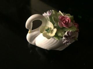 Vintage Royal Adderley Floral Bone China Flowers In Swan Figurine England