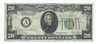 1928 B $20.  00 Federal Reserve Note = Boston = Redeemable In Gold On Demand