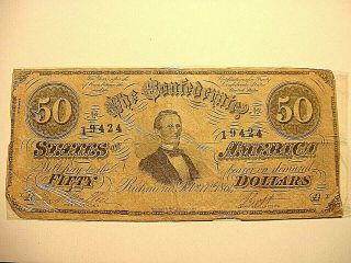 1864 Civil War Confederate $50 - Bill 1