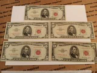 $5 Five Dollar Bill Notes Red Seal