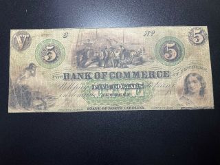 185x $5 The Bank Of Commerce Newbern,  Nc Obsolete Banknote