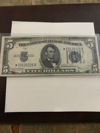1934 - D $5 Five Dollars Blue Seal Star Silver Certificate Currency Note