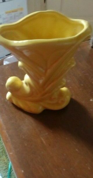 Vintage Shawnee Pretty Bright Yellow Cornucopia Vase App 5 " High