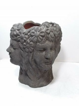 Unique Vintage Art Pottery 4 Face Planter,  Vase About 7.  5 X 7