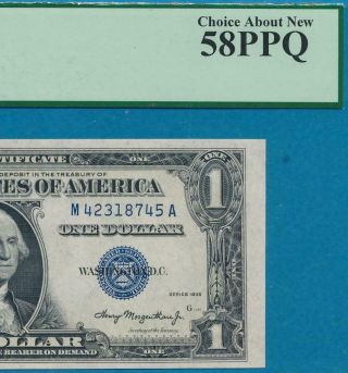 $1.  00 1935 Fr.  1607 [ma] Block Silver Certificate Pcgs Au58ppq