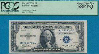 $1.  00 1935 FR.  1607 [MA] BLOCK SILVER CERTIFICATE PCGS AU58PPQ 2