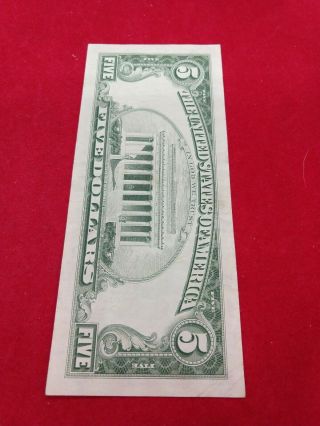 1963 $5 STAR Red Seal United States Note Bill VF Low Serial Number Circulated 2