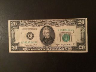 Slight Error 1950 C Twenty $20 Dollar Federal Reserve Note Money U.  S.  Currency