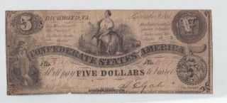 Confederate Currency 1861 $5 Note T - 36,  Pf - 1.  Take A Look