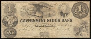 U.  S.  A.  Michigan,  Government Stock Bank,  Ann Arbor $1 D,  July 1,  1851 Vg/f