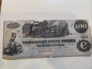 Authentic 1862 $100 Confederate Bill