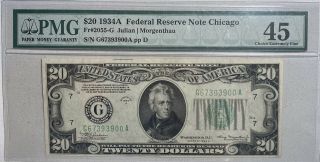 1934 A $20 Federal Reserve Note Chicago Pmg Ch Ef 45