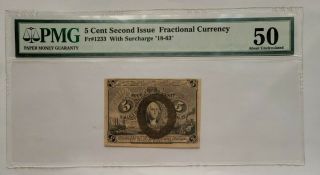 Fractional Currency,  5 Cent Second Issue,  Fr.  1233,  Pmg 50,  Labeled ".