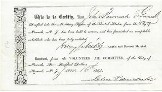 1864 Civil War $400 Cert.  Furnishing A Draft Substitute “draft Dodger "